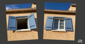 Volets battants alu motorisés pose sur précadre GMA Fenetres Ales